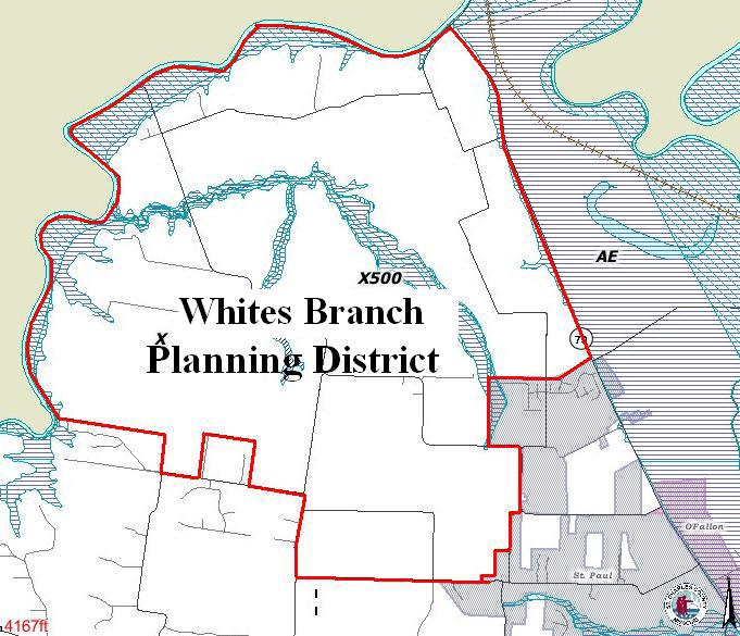 The Whites Branch Planning District The Whites Branch Planning District contains approximately 7,600 acres of land.