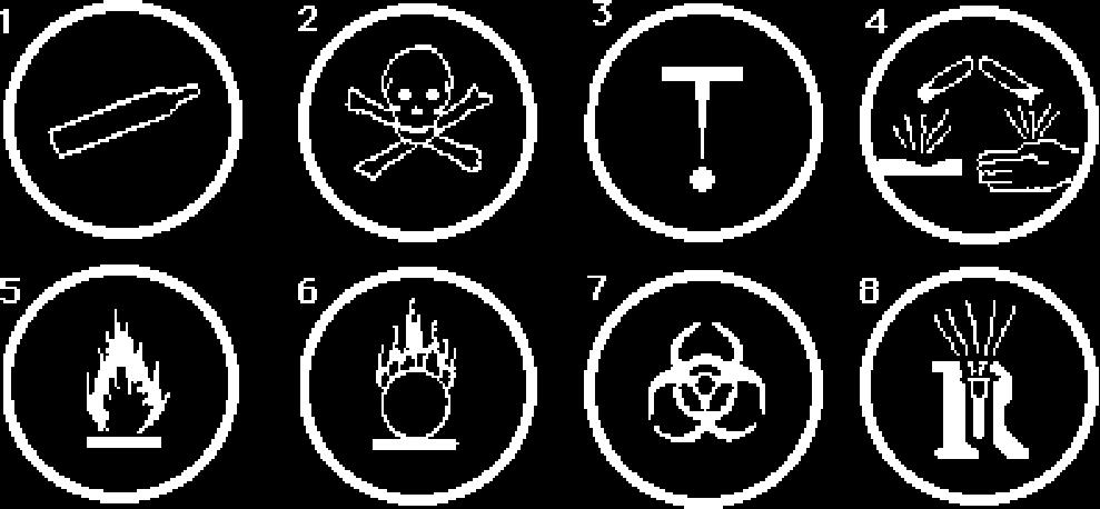Chemistry 11 Unit 1 Safety (T).doc 10 F. Safety Symbols 1. WHMIS SYMBOLS 1. COMPRESSED GAS aerosol containers, gas tanks 2. IMMEDIATE TOXIC EFFECTS (POISON) arsenic, cyanide, methanol 3.