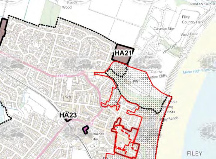 features to be retained. However, Site HA 21 adjoins the boundary of Filey Conservation Area. Figure 3 shows the location of Filey Conservation Area 6 (dotted area outlined in red).