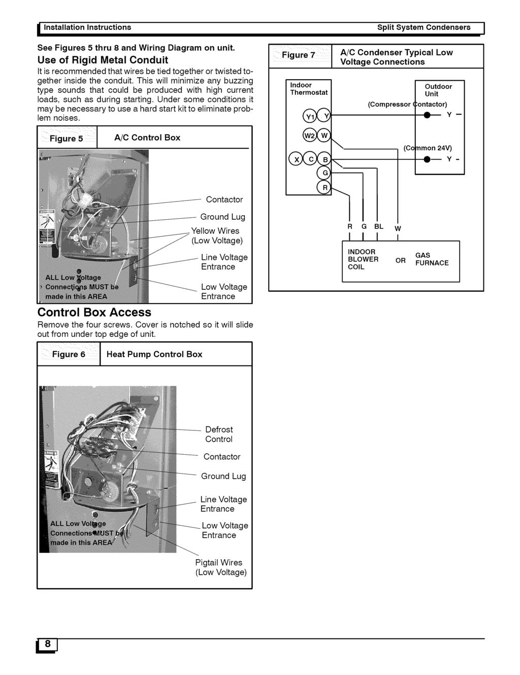 _ Installation Instructions Split System Condensers I See Figures 5 thru 8 and Wiring Diagram on unit.