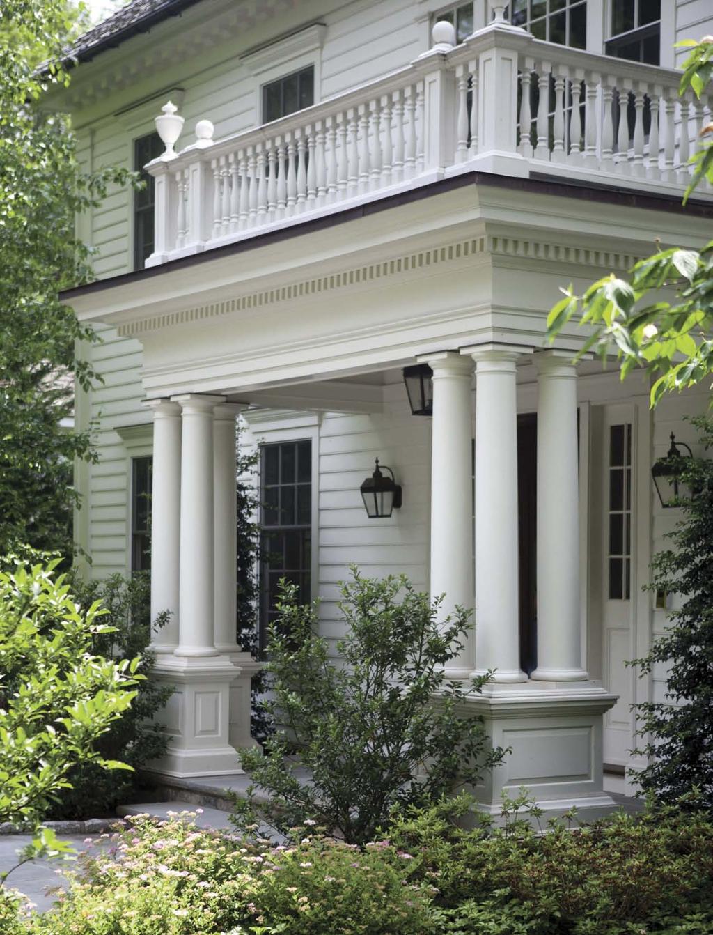 Strong architectural details adorn the front portico.