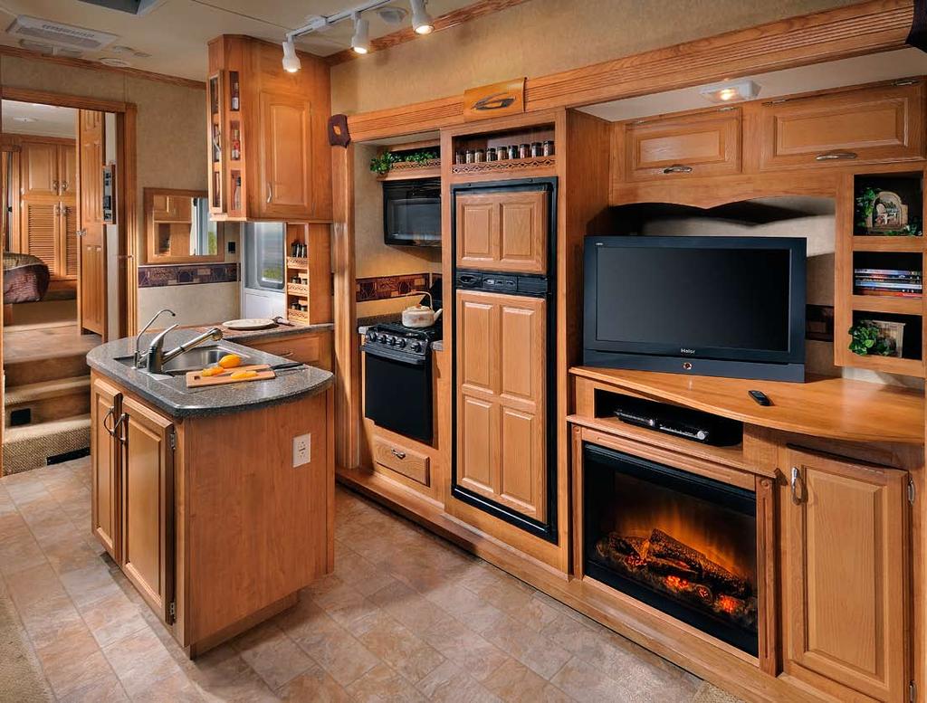 The unbelievable kitchen and entertainment slide of this 30FRL model compliments the unique design of this compact and light weight model.