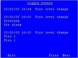 Pressing Fires changes the display to show just Fault events.