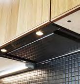 Control panel placed directly under the rangehood for easy access and use. 1 dishwasher-safe grease filter included. 2 halogen bulbs included.