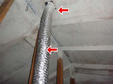 Page 17 of 48 4.6 Maintenance: The ducts for the bathroom exhaust fans were not insulated in the attic and duct tape was being used to secure the ducts.