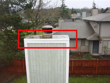 Page 21 of 48 6.3 Maintenance: Standing water was noted on top of the metal chimney crowns on all three chimneys.