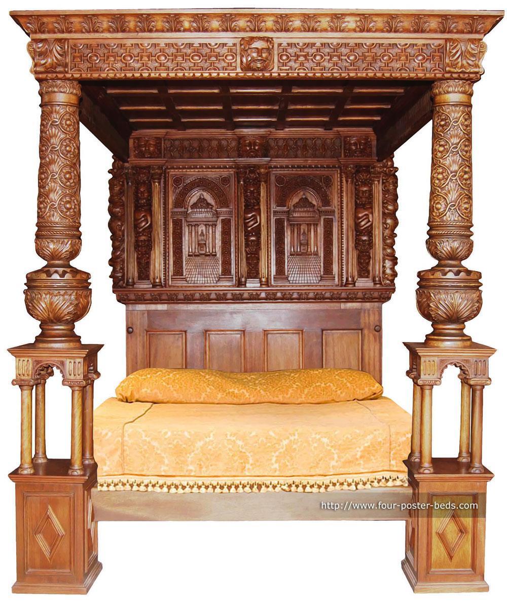 Beds were large and elaborately decorated. Canopy became supported by posts at the foot and by the head board. Columns had low or tall pedestals sometimes paneled.
