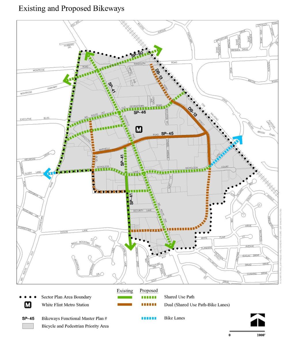 Bikeway Network Provide links to existing and proposed public transit as well as to the outlying bicycle and trails network.