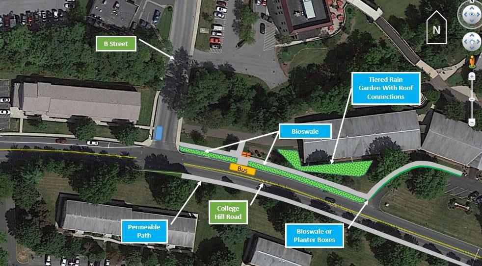A4. The Township should setback the existing CAT bus shelter near the B Street intersection and construct sidewalk connections to the surrounding pedestrian infrastructure.