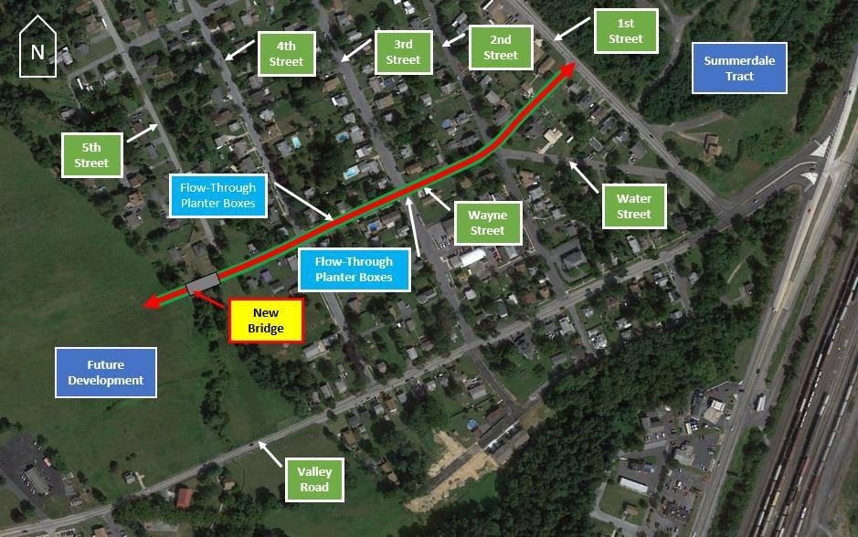As shown in Figure 9, a second option is presented for a campus connection to the Summerdale Tract, this time north of Valley Road.