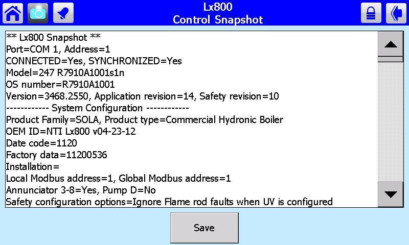 This feature can be used for troubleshooting, the controller data can be e-mailed to NTI Technical Support for analysis.