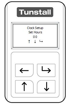 Using the Up Button and Down Button set the time starting with hours. This is a 24-hour clock.
