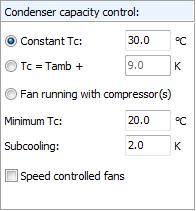 7.1.2 Subcritical condenser control parameters If the system is not transcritical, you can select two other condenser capacity control methods (besides Tc = Tamb+b): Constant Tc.