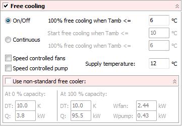 7.1.4 Free cooling When enabling free cooling, you should first select the free cooling method: If you select On/Off then the compressors are turned off when the ambient temperature is below the