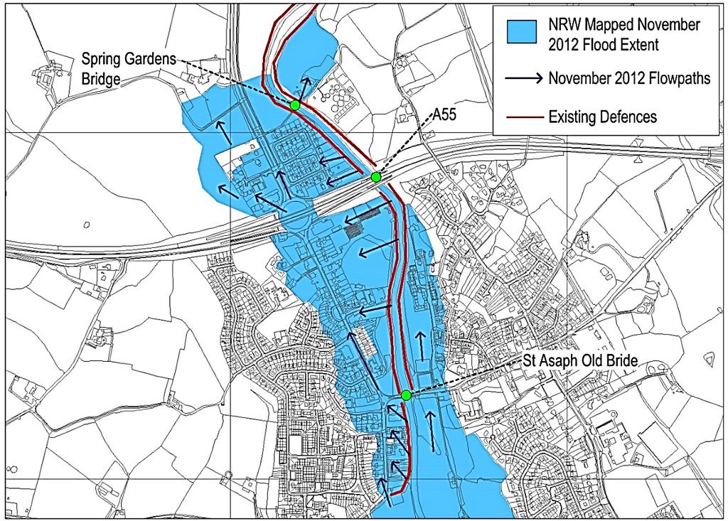 Figure 5 map showing the November 2012 flood extent Overtopping of the defences during November 2012 caused severe flood damage throughout the city.