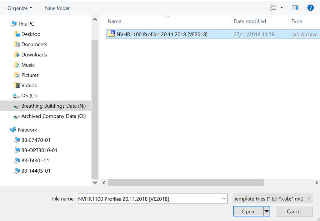 Find the relevant unit folder, in this case the NVHR1100 folder in the location it was