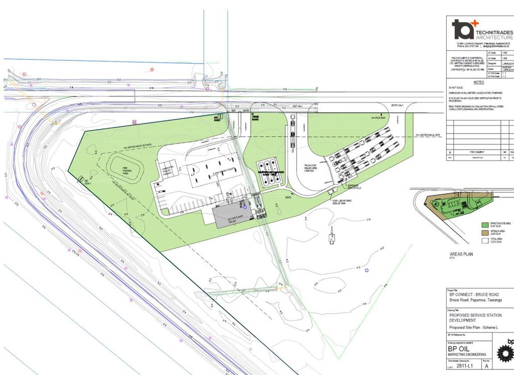2 Figure 2. Plan showing the location and extent of the layout of the proposed service station development on Bruce Road, Papamoa.