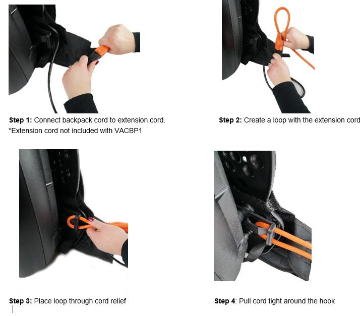 How to properly use the cord relief: Warning: To reduce the risk of electric shock, the power cord must be disconnected