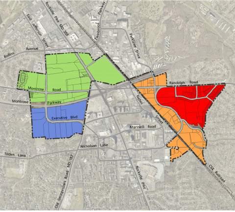 5.2 Districts The White Flint 2 Sector Plan is organized into four districts: Executive Boulevard, Rockville Pike-Montrose North, Parklawn South and Randolph Hills (Map 9).