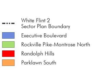 Map 9: White Flint 2 Districts The Executive Boulevard district is west of Pike & Rose and the Metro West District as outlined in the 2010 White Flint Sector Plan.