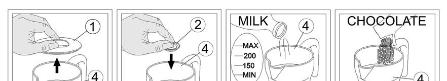 (If more milk is poured into the pot you risk the beverage overflowing!) Fig.10 Pour the chocolate into the pot. Fig.11 Replace the lid. Fig.12 Place the pot onto the base unit.