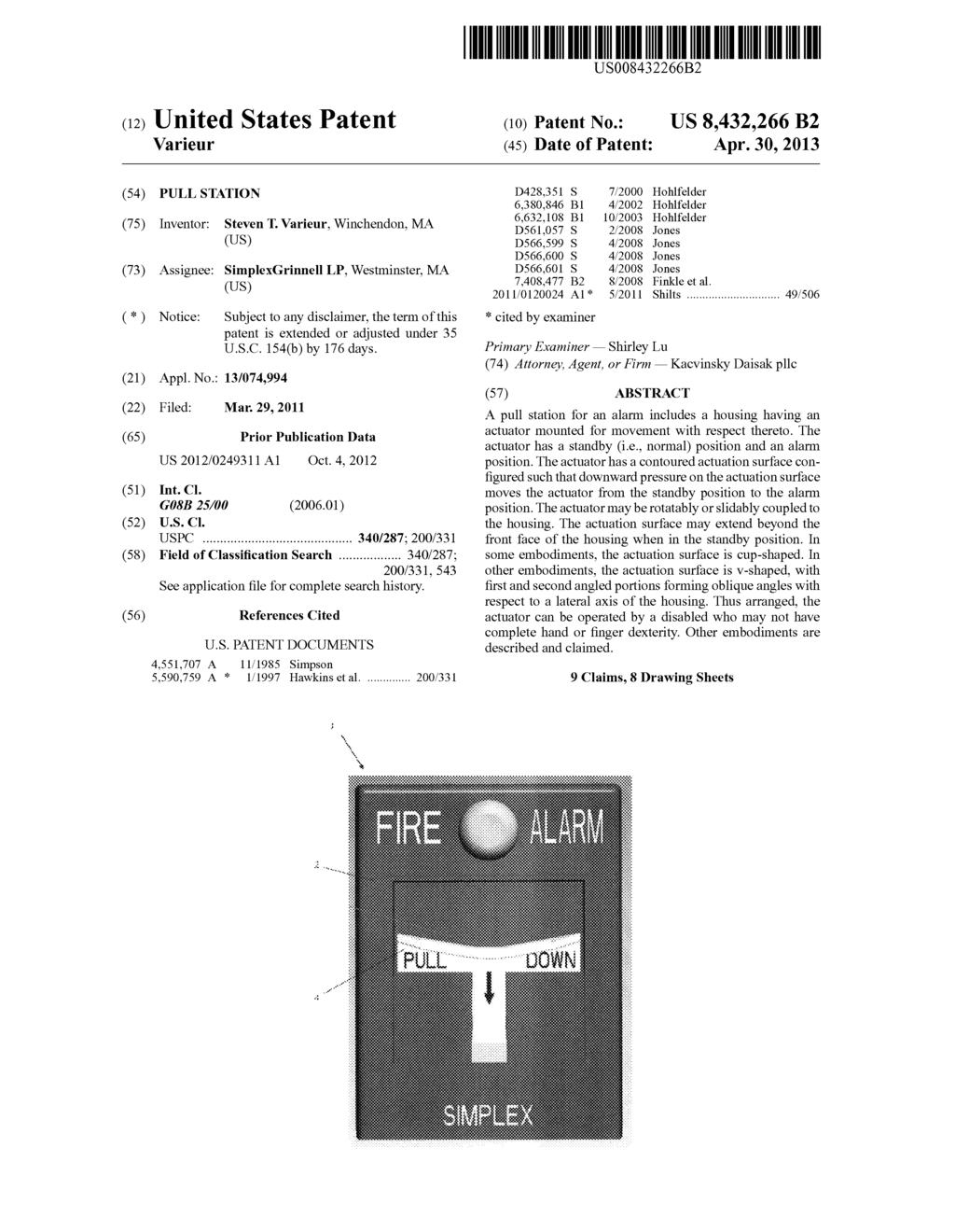 USOO8432266B2 (12) United States Patent (10) Patent No.: US 8.432.266 B2 Varieur (45) Date of Patent: Apr.