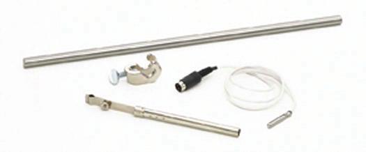 The optional External Temperature Probe Kit includes a stainless steel RTD PT100 probe, 18" (45.7 cm) stainless steel support rod, thermometer/temperature probe extension clamp and hook connector.