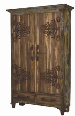 25"h RUSTIC ARMOIRE Faux Rustic Metal finish with a antiqued wood stain doors.