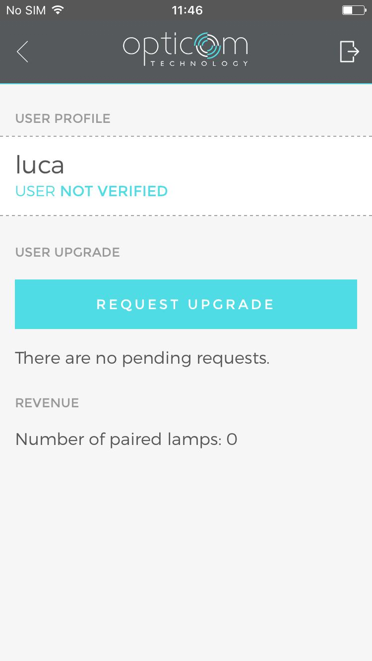 LIGHTING APP: screens and functions To switch user profile from «BASIC» to «VERIFIED» installer, request the upgrade via the app and follow the