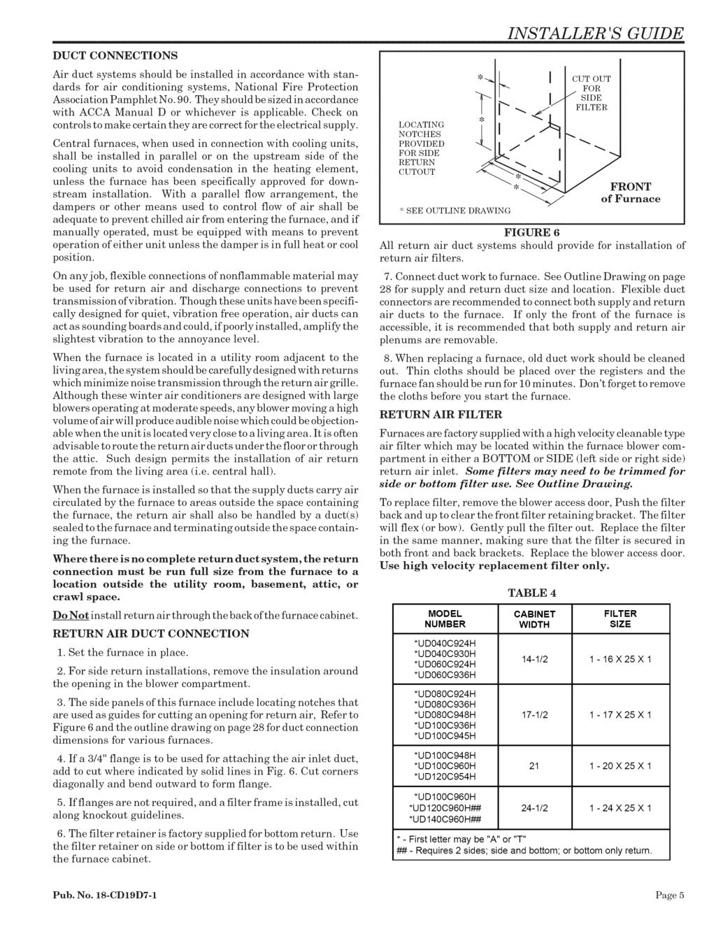 DUCT CONNECTIONS Air duct systems should be installed in accordance with standards for air conditioning systems, National Fire Protection Association Pamphlet No. 90.