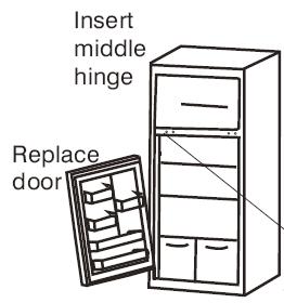Remove right pin assemblies from the bottom of the freezer and refrigerator doors.
