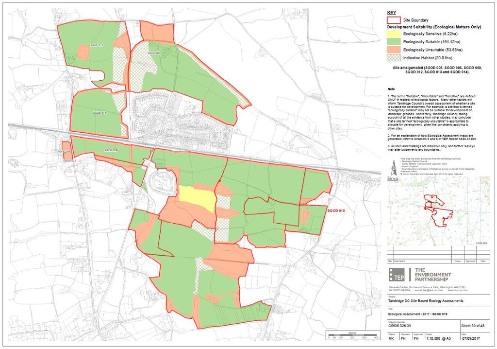 2.3 CONCLUSIONS ECOLOGICAL SUITABILITY OF THE SITE FOR DEVELOPMENT Using the decision framework, an assessment map was produced for each site, highlighting areas Ecologically Suitable, Ecologically