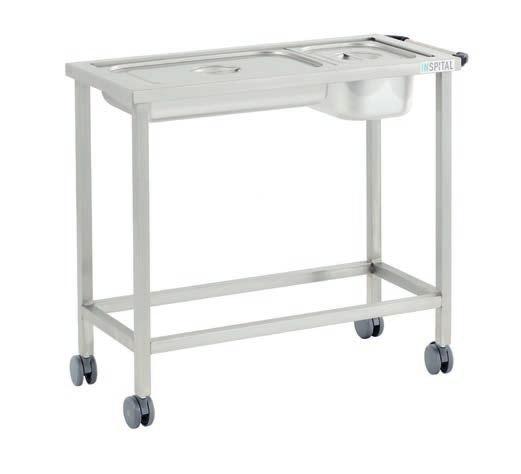 STAINLESS STEEL HOSPITAL FURNITURE Mayo Table Produced in accordance with international norms of hygiene, rounded concave corners, easy to clean, and bacteria free surface with press