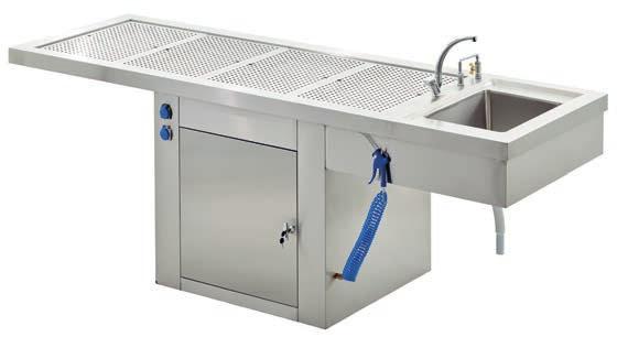 STAINLESS STEEL HOSPITAL FURNITURE Body Washing Table Top tray is designed for easy draining Cabinet with door on the leg part MG60.