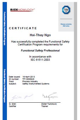 Functional Safety Professional (TÜV certified) TÜV: functional safety for safety instrument