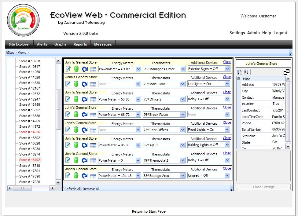 Remotely monitor and control HVAC and lighting for multiple locations EcoView Web A single, centralized, interface provides real-time data and reports for