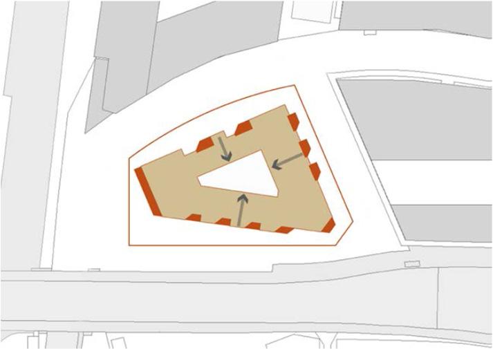 Where required the building, form has been shaped to provide aspect to the north west and avoid single aspect north facing units 4. Daylight Penetration Depth 5.