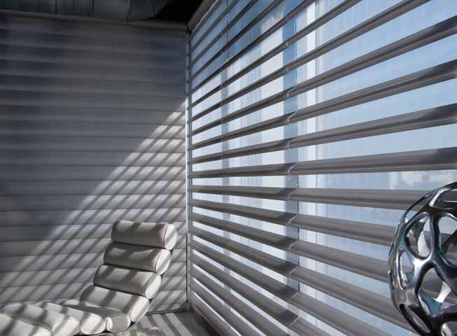 LUXAFLEX Pirouette SHADINGS DESIGNER EXCLUSIVE INNOVATIVE SHADINGS LUXAFLEX Pirouette Shadings provide softly curved, elegant horizontal fabric vanes attached to a sheer backing for an enhanced way