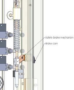 If a chain failure occurs, the brake mechanism comes down (Figure 6) and the brake cam stops the platform.