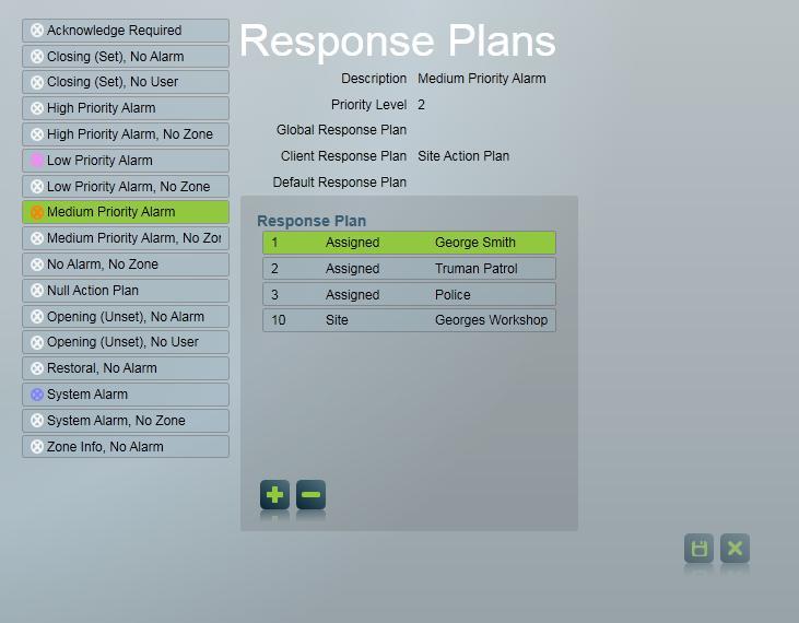 Types and Action Plans can be as defined in the template the site is using or customised on a template or site basis. Response Select the Response item in the menu at left of the screen.