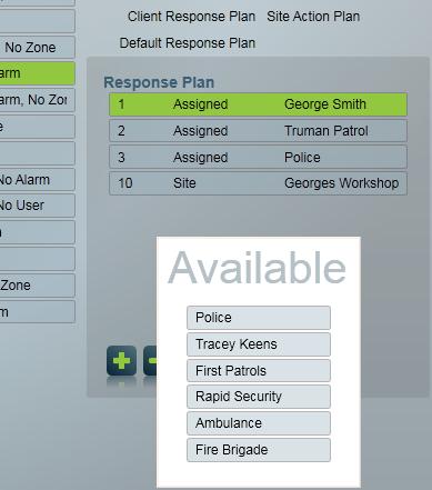 Additional users who have been configured for the site can be added to a response plan by clicking the Add button at the foot of the list and double clicking the required user.