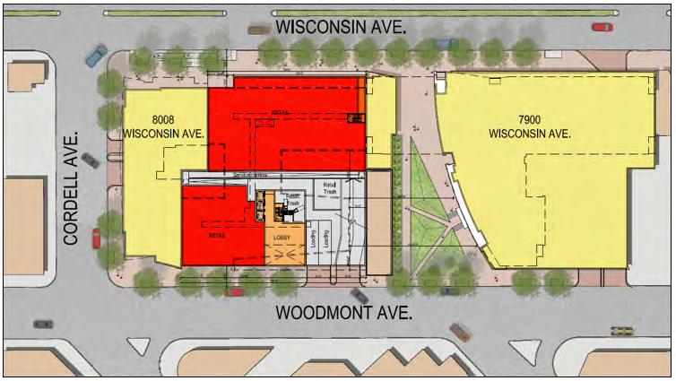 Across Wisconsin Avenue, to the east, is a block of one to two story commercial buildings in the CR 3.0 C 3.0 R 3.0 H90 Zone.