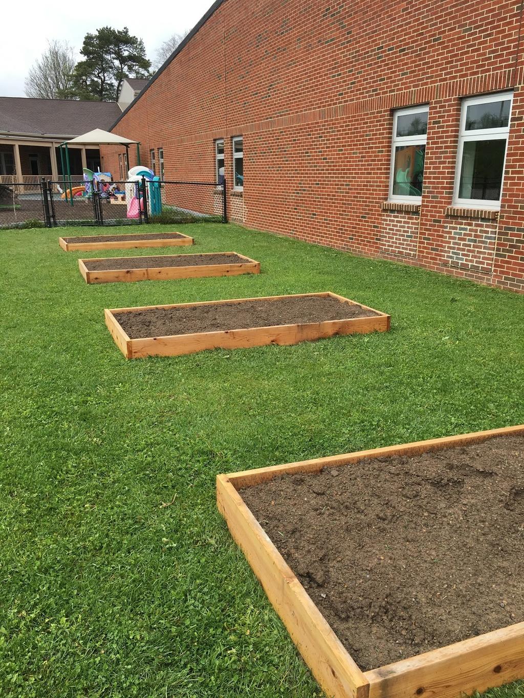 Working with raised beds can help protect students from elevated soil lead levels. A student spreads a soilless potting mix in a raised bed.