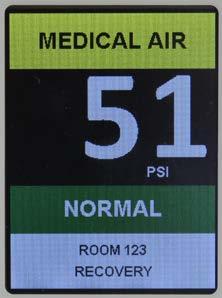 The gas circuit board shown here is a Medical Air module at normal operating pressures.