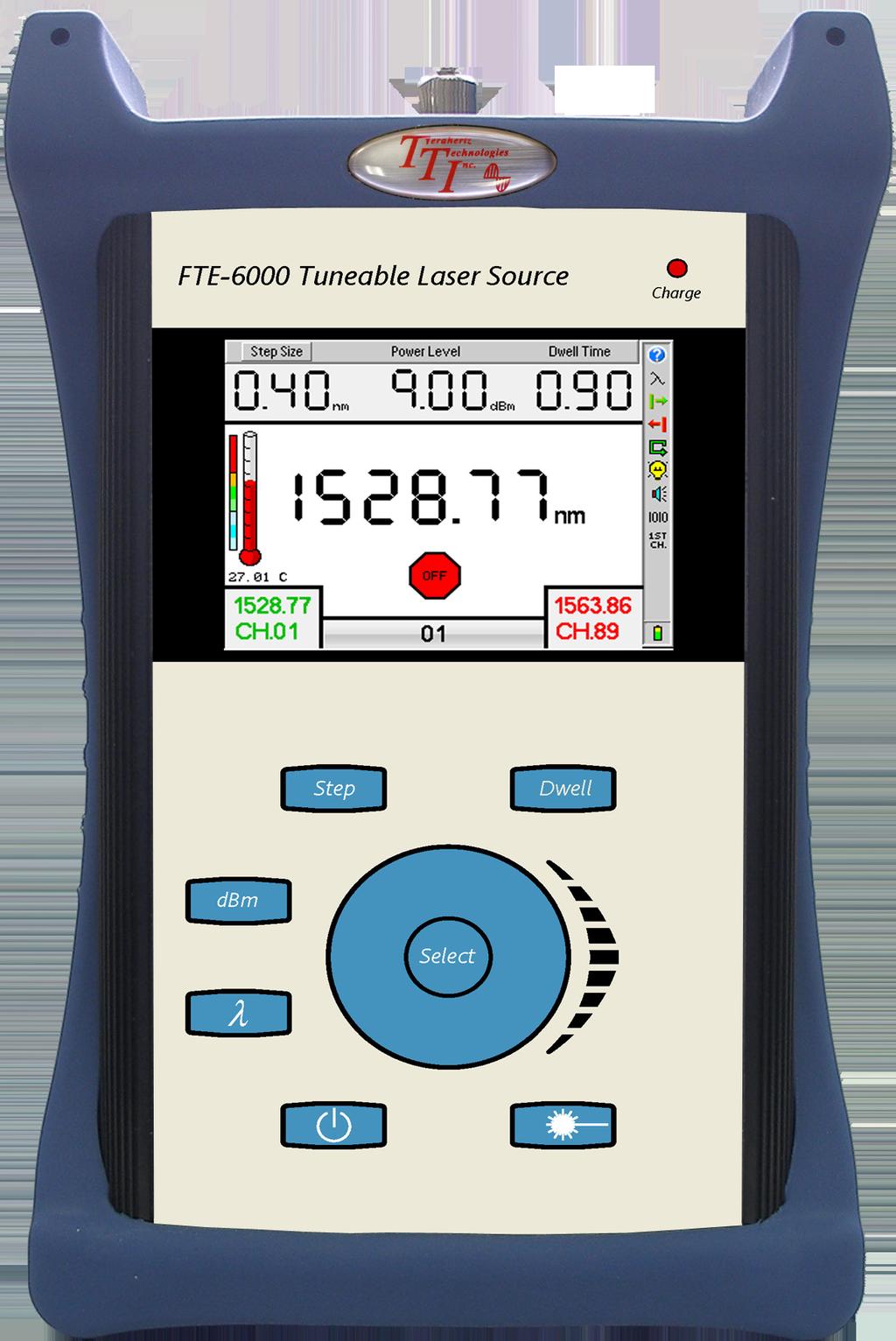 FTE-6000 Tunable Laser Source TTI Hand Held Tuneable Laser Source The TLS is available in C and L Bands up to 88 channels on the ITU Grid with channel Spacing down to 50 GHz.