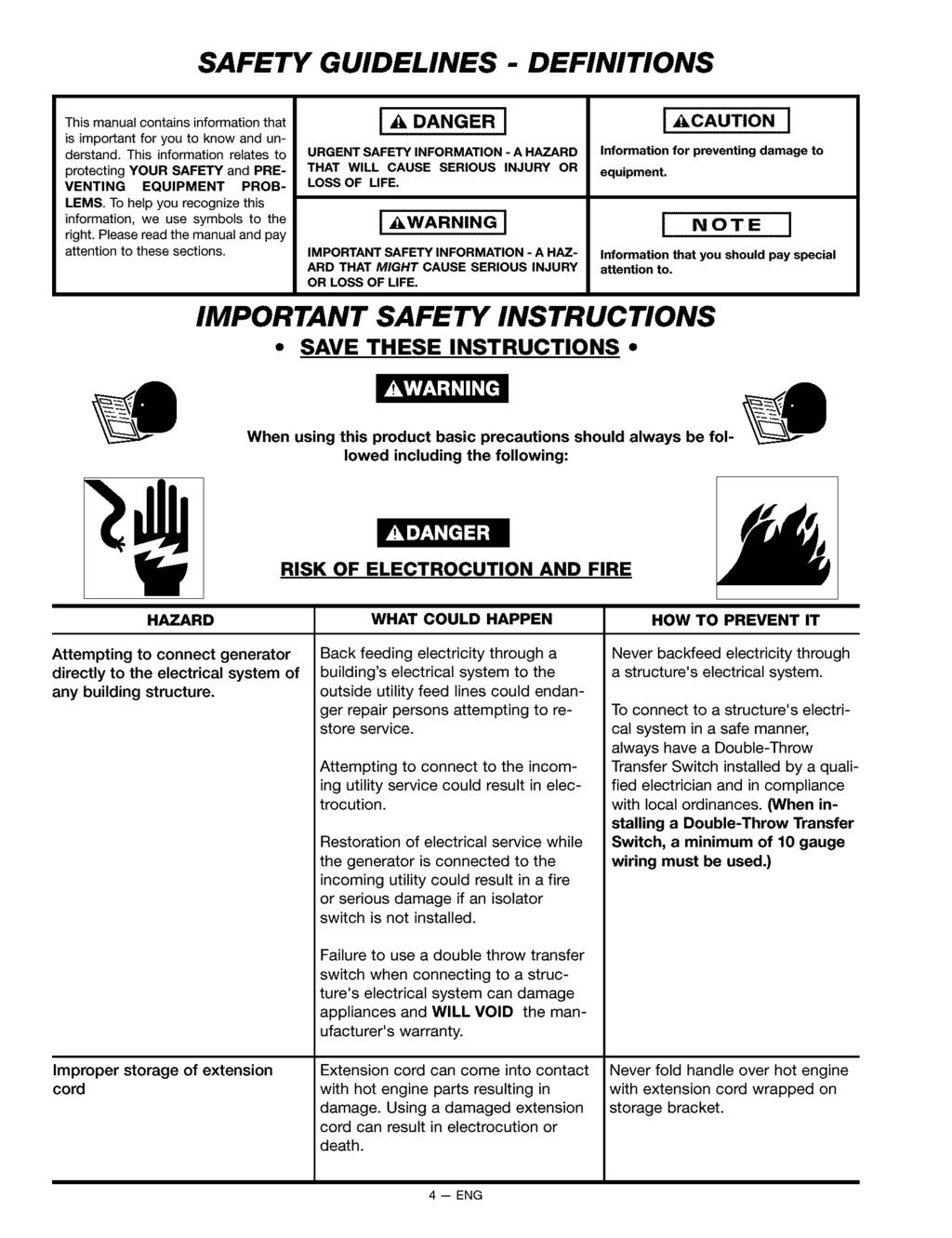 SAFETY GUIDELINES - DEFINITIONS This manual contains information that is important for you to know and understand.