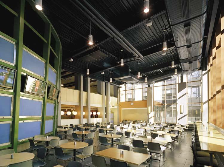 Stetson Main Dining Area Main dining area of Northeastern University s Stetson West features adaptable lighting systems and flexible furniture setups.