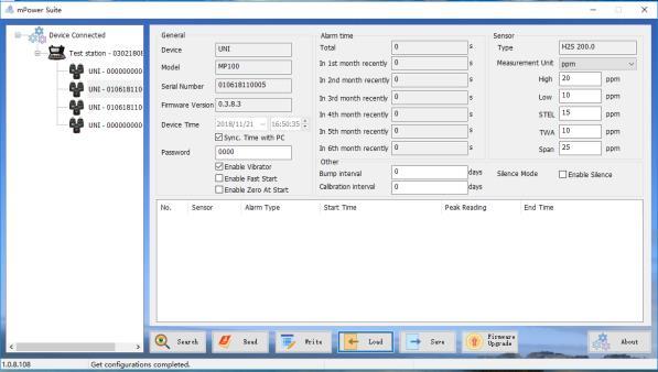 Up to 50 alarm events *The last 50 alarm events can be shown using mpower Suite software only.