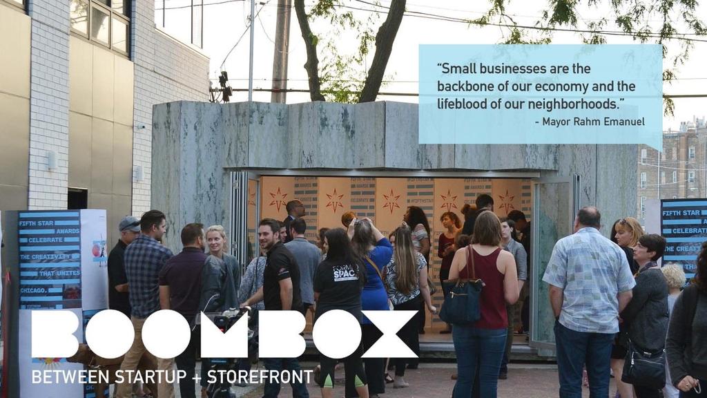 Boombox Prefabricated micro retail kiosk constructed from recycled shipping containers.