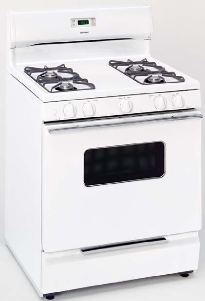 RGB508PEH White or Bisque model Extra-large standardclean oven Solid color-matched porcelain-enameled oven door Drop-down broiler door Electronic pilotless ignition RGB508PPH White or